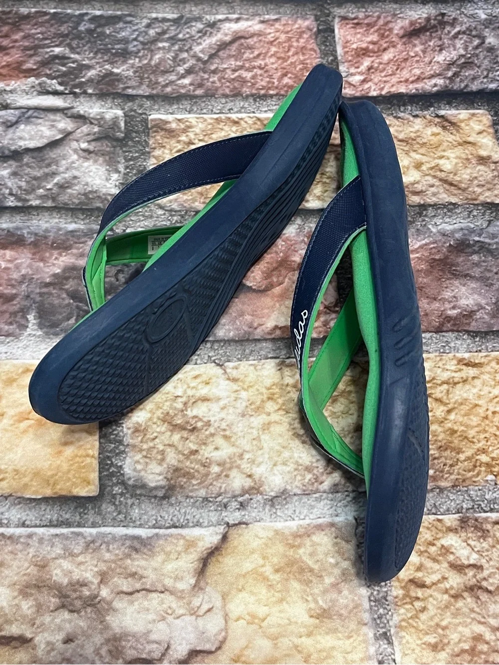 Adidas Fit Foam Women Flip Flops Sandals Green Navy Size 8 Beach Summer Vacation